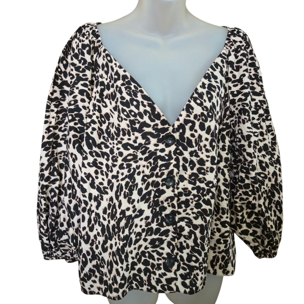 ASOS Leopard Animal Print Blouse‎ Women's 14 Cotton Button Down Statement Top